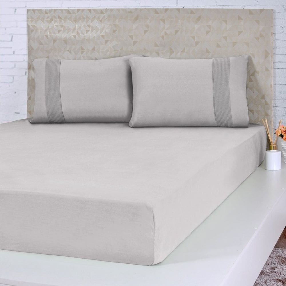 Jogo de Cama Queen Malha 3 Pçs Bella Cama 100% Algodão 158x198x35cm