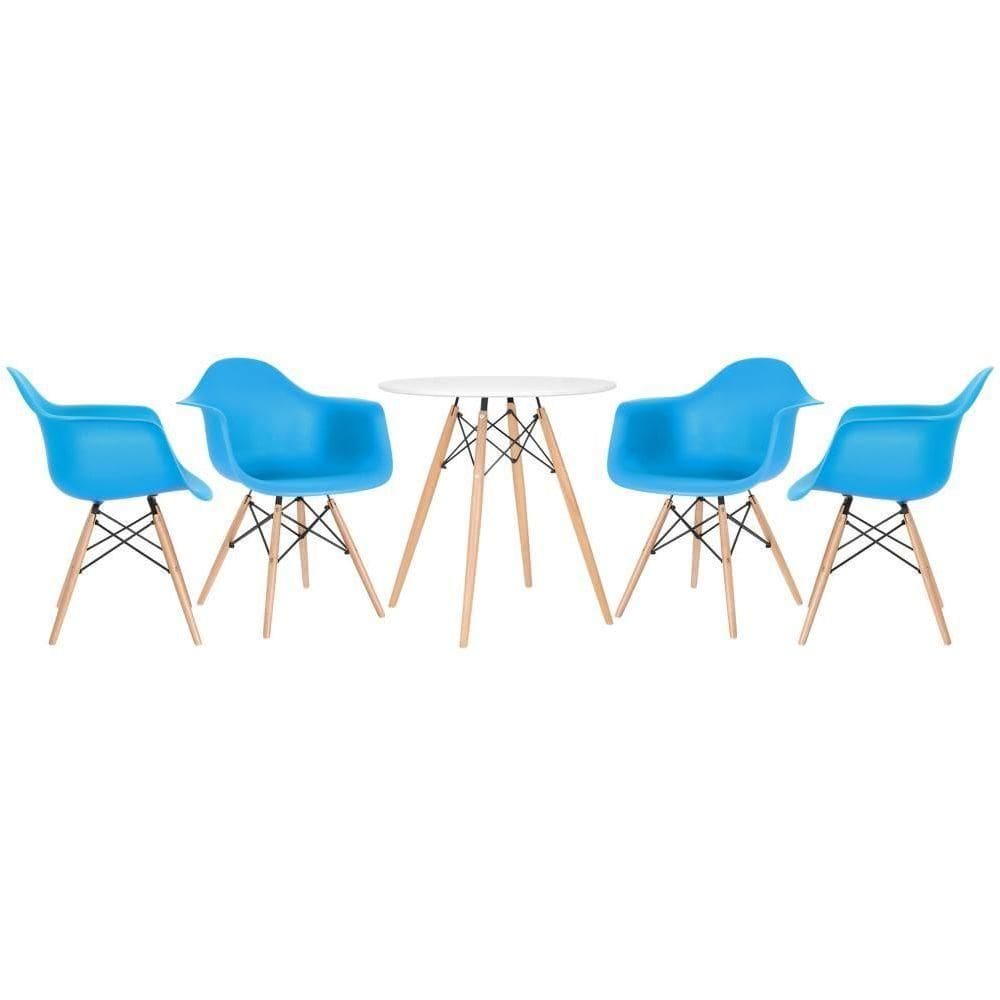 Kit - Mesa Eames 70 Cm Branco + 4 Cadeiras Eames Daw Azul Céu Mesa Branco Com Cadeiras Azul Céu