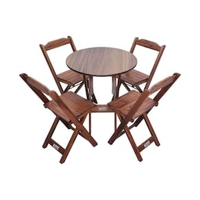 Mesa Dobrável De Madeira Redonda 70cm Com 4 Cadeiras Imbuia - Tarimatã