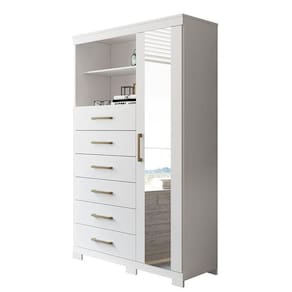 Multi-cômoda Marabá 1 Porta 6 Gavetas Branco Com Pés E Espelho - Santos Andirá Branco