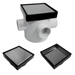 Ralo Inteligente 10x10 modelo 2 em 1 Inox Invisível com Base Preta + Caixa Sifonada 100mm