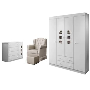 Quarto Infantil 3 Peças Poltrona Amamentação Cecilia Sintético Bege/branco - Phoenix