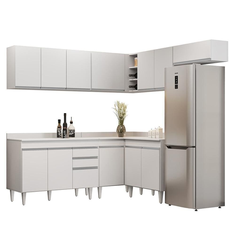 Armário De Cozinha Modulado De Canto 7 Peças Cp20 Balcão Com Tampo Branco - Lumil