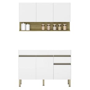 Armário De Cozinha Com Balcão Sem Tampo 150cm Lina K02 Supremo/freijó - Mpozenato