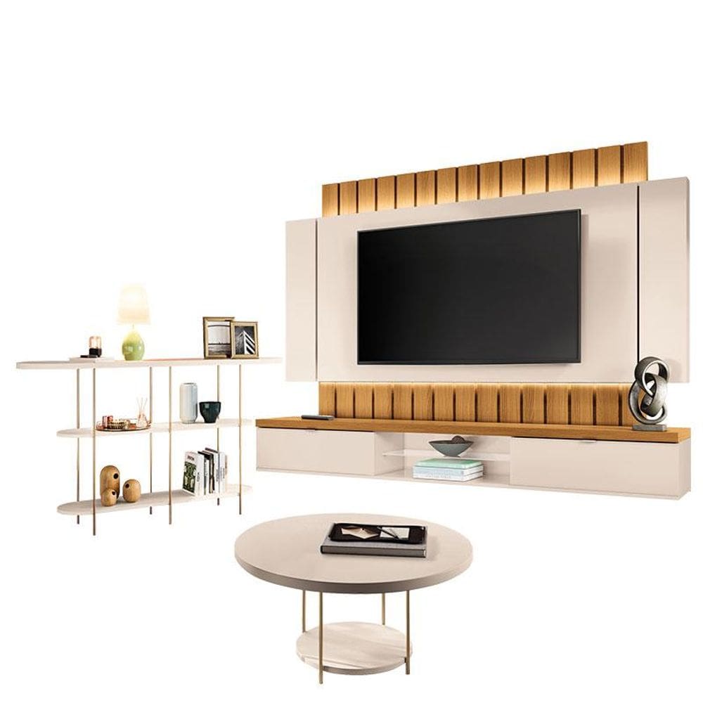 Home Suspenso Illusion 2.2 Cinamomo Off White e Aparador Infinity e Mesa de Centro Sky Off White- HB Móveis