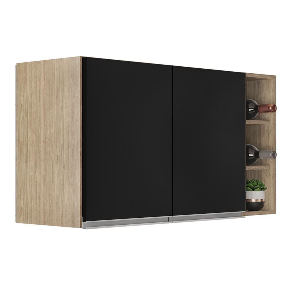 Armário De Cozinha Aéreo Califórnia 100cm E Nicho Garrafeiro Castanho/preto - Lumil