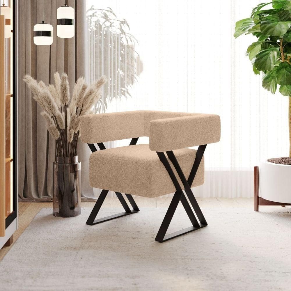 Poltrona Decorativa Linha Alta Dunas Estilo Industrial Bouclé Bege