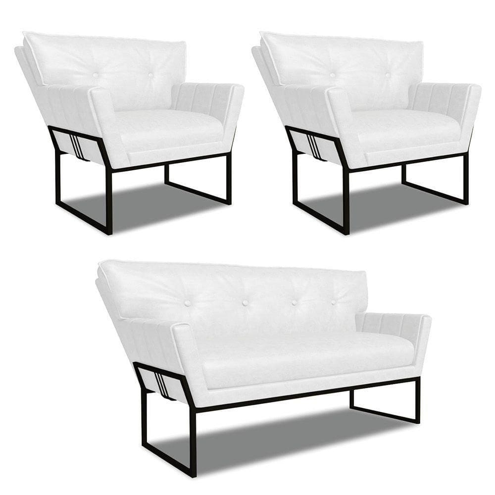 Namoradeira E 2 Poltronas Industrial Pto Anitta Sintét Pu Branco D03 - D`rossi