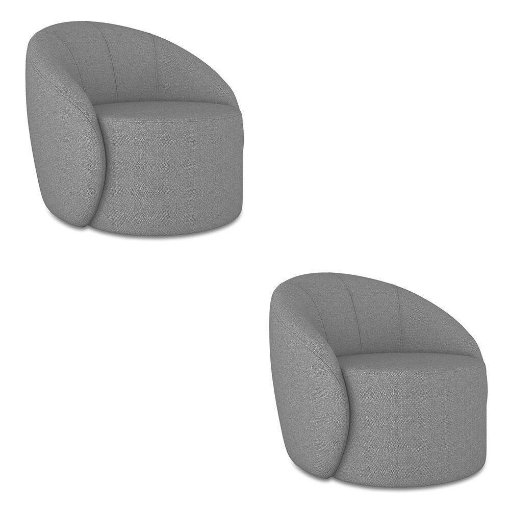 Poltrona Decorativa Orgânica Giratória Kit 2 Lua Linho Grafite D03 - D`rossi