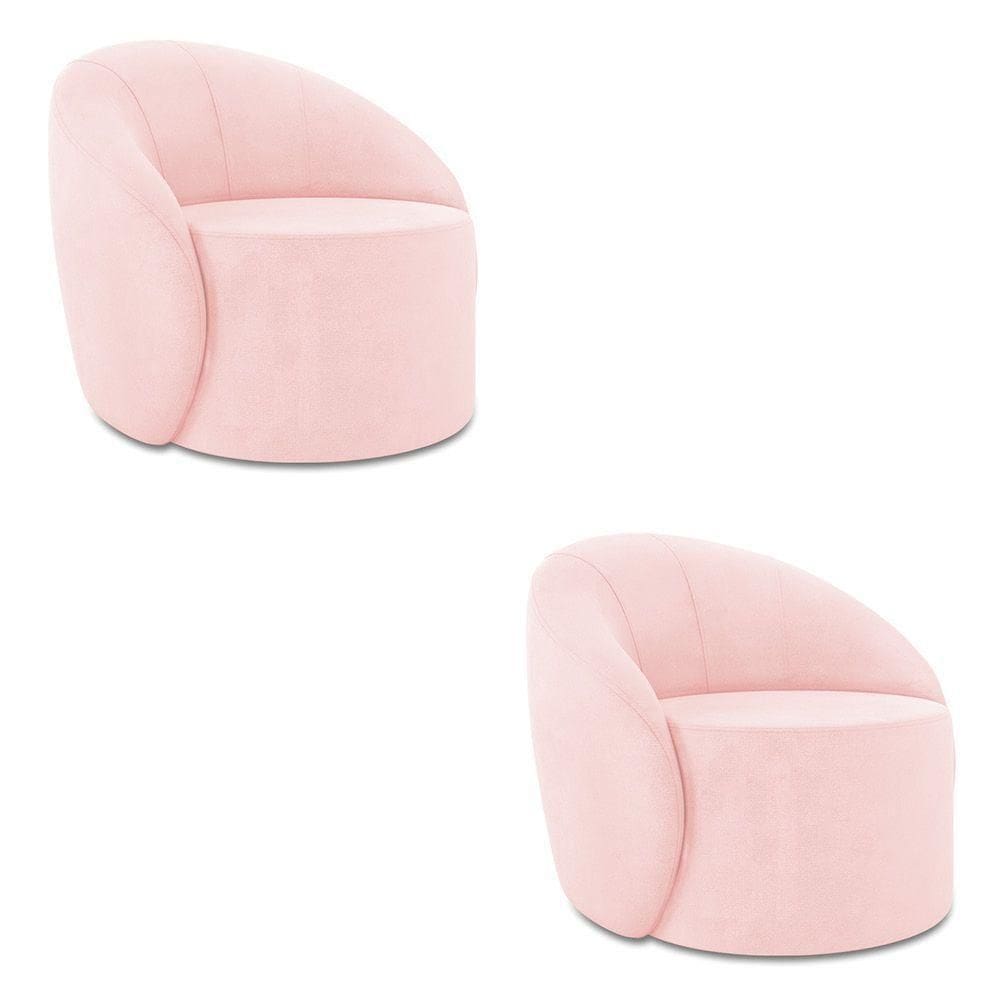 Poltrona Decorativa Orgânica Kit 2 Lua Suede Rosa Bebê D03 - D`rossi