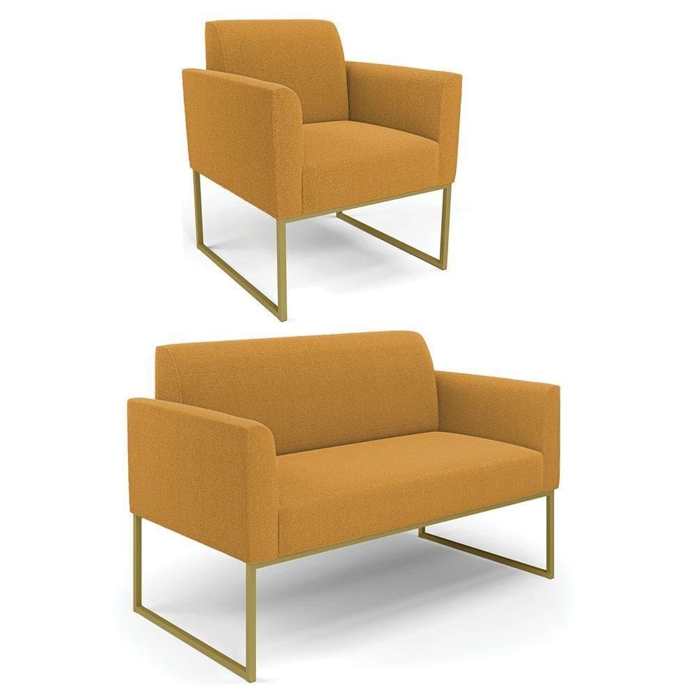Namoradeira E Poltrona Industrial Dourado Marisa Bouclê Mostarda D03 - D`rossi