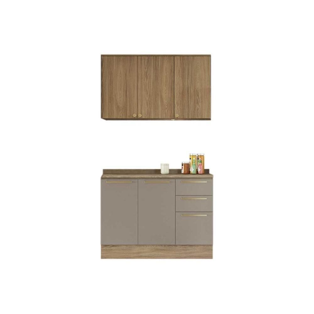 Cozinha Modulada Kappsberg Botanic Botanic 3 Peças (1Aéreo+1Balcão+1Complemento) C3P15 Nogueira/Fendi-Kappesberg