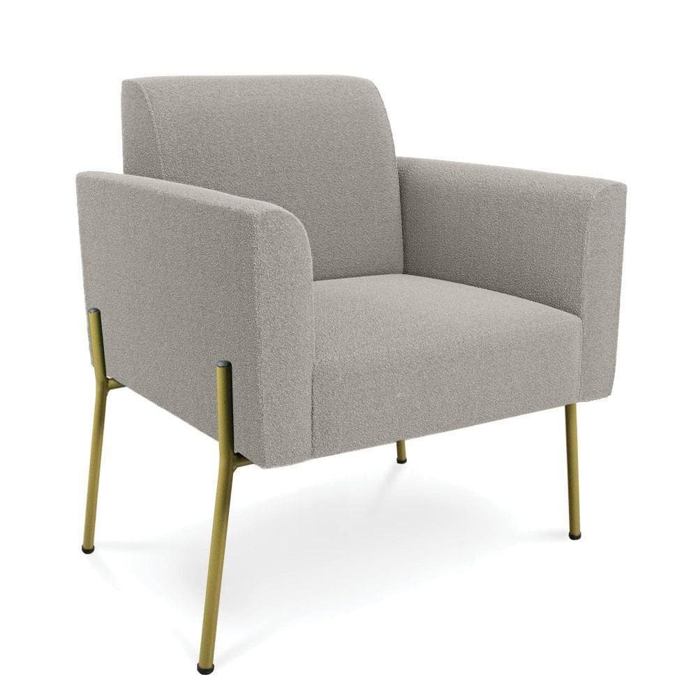Poltrona Sala De Estar Pé Ferro Dourado Marisa Bouclê Cinza D03 - D`rossi