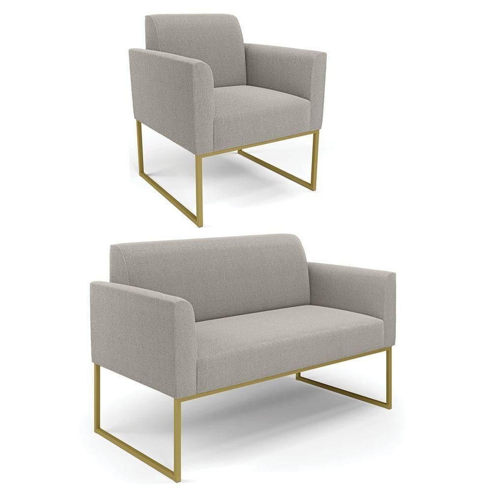 Namoradeira E Poltrona Industrial Dourado Marisa Bouclê Cinza D03 - D`rossi