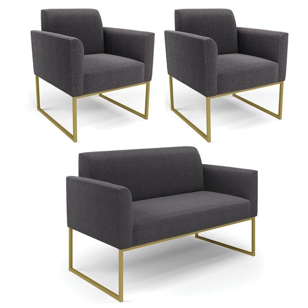 Namoradeira E 2 Poltronas Industrial Dourado Marisa Bouclê Grafite D03 - D`rossi