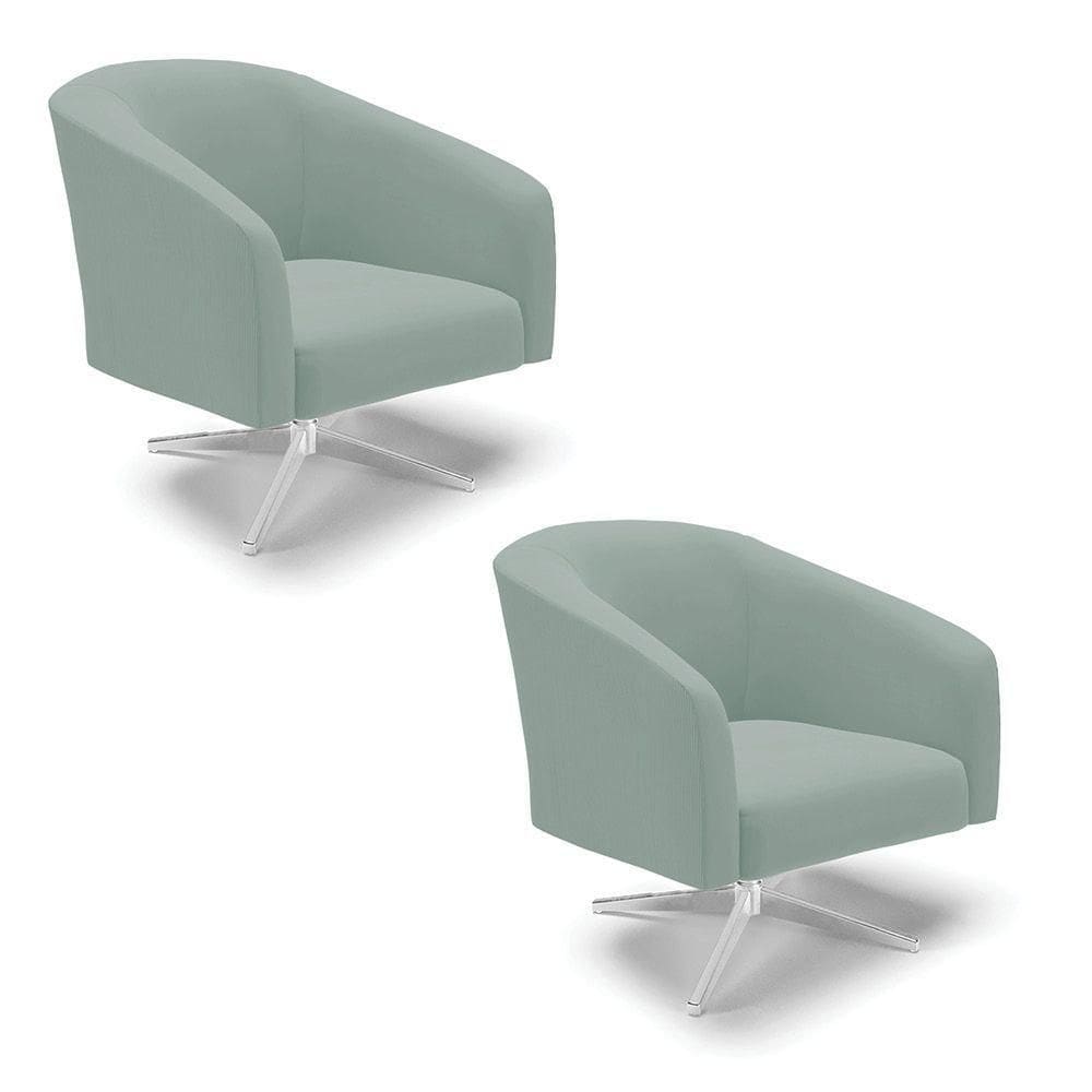 Poltrona Decorativa Giratória Cromada Kit 2 Stella Cotelê Ext/veludo Menta D03 - D`rossi