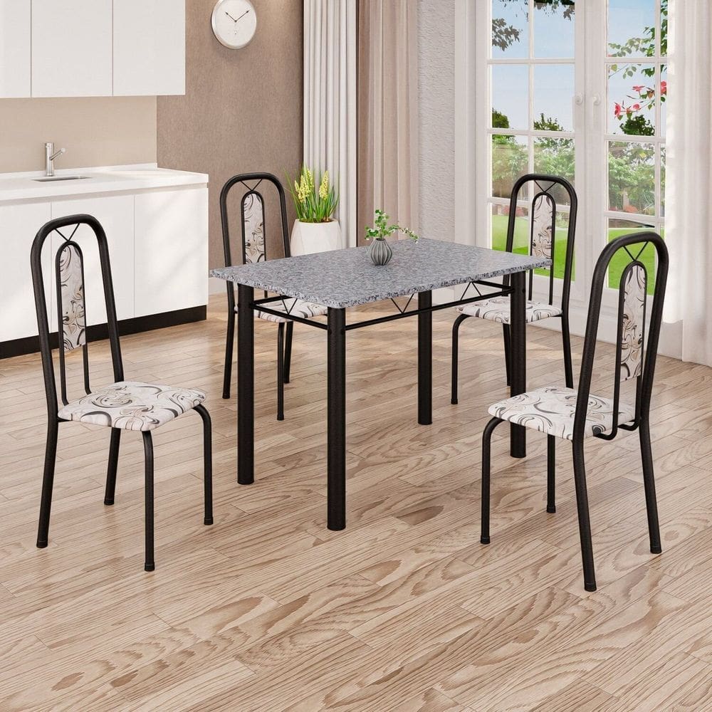 Conjunto de Mesa com 4 Cadeiras Lívia Arabesco / Preto