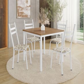 Conjunto para Cozinha 90x90 com 4 Cadeiras Branco/Madeira Cedro/ Demolição