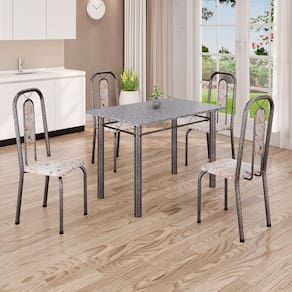 Conjunto de Mesa com 4 Cadeiras Lívia Bege/Prata