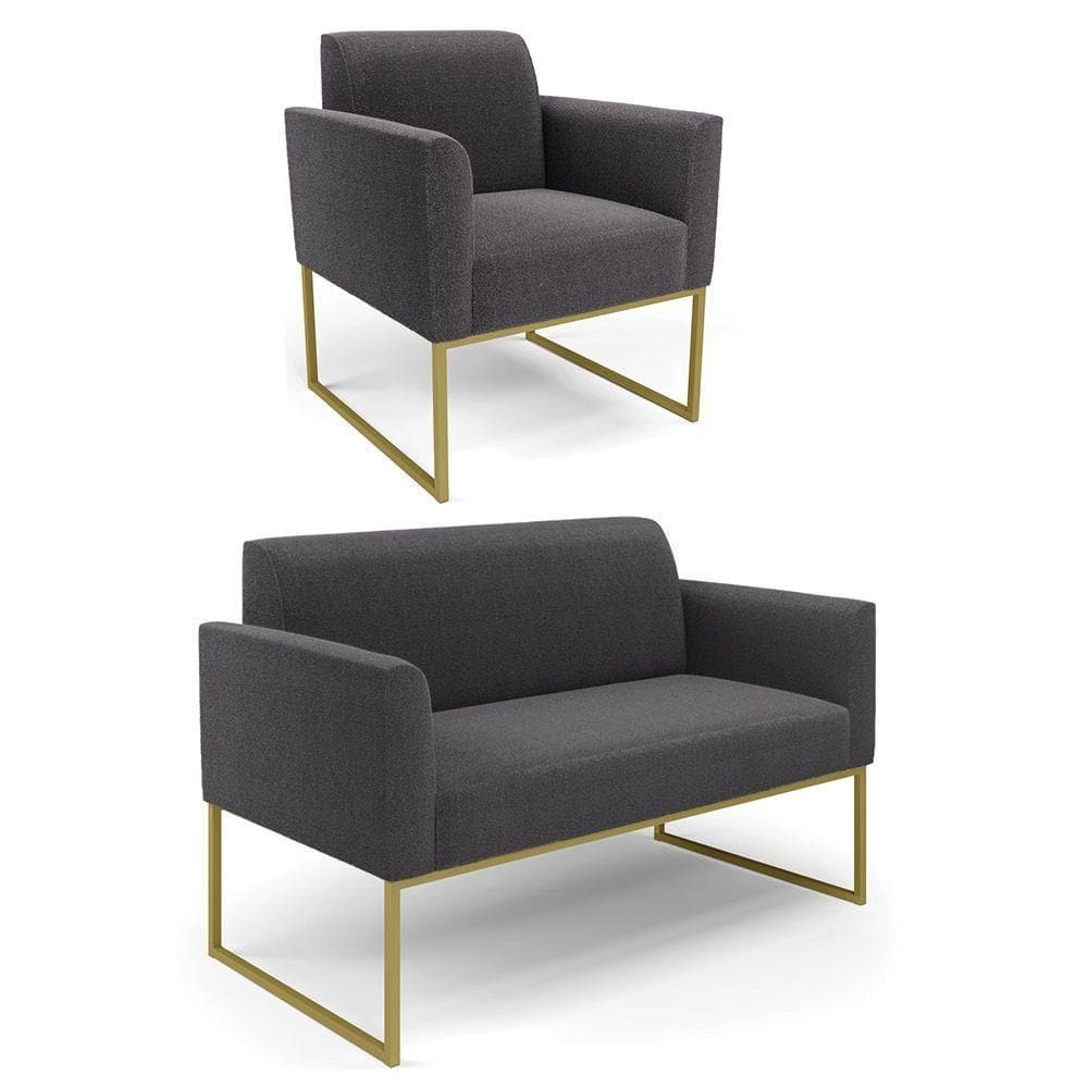 Namoradeira E Poltrona Industrial Dourado Marisa Bouclê Grafite D03 - D`rossi