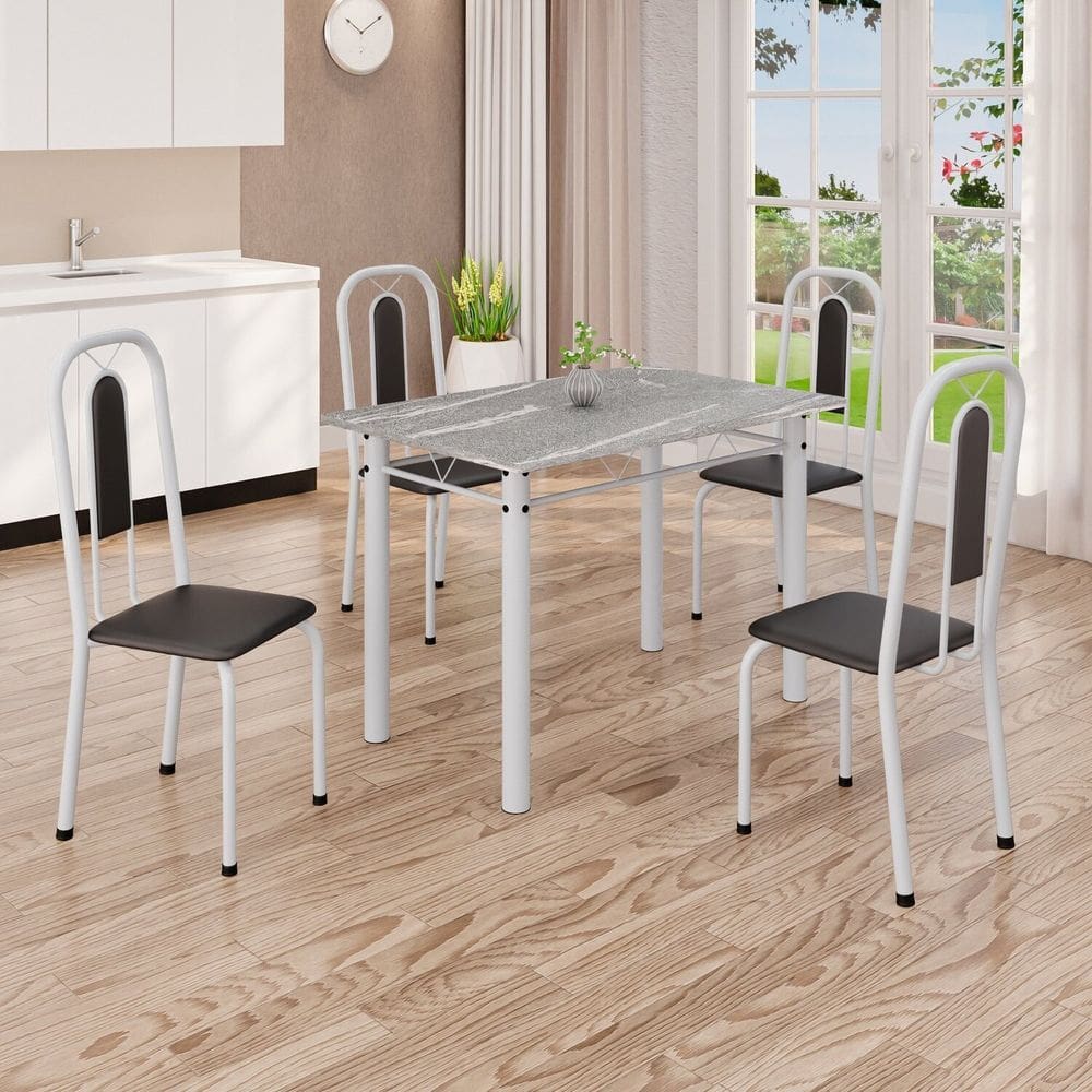 Conjunto de Mesa com 4 Cadeiras Lívia Preto/ Branco