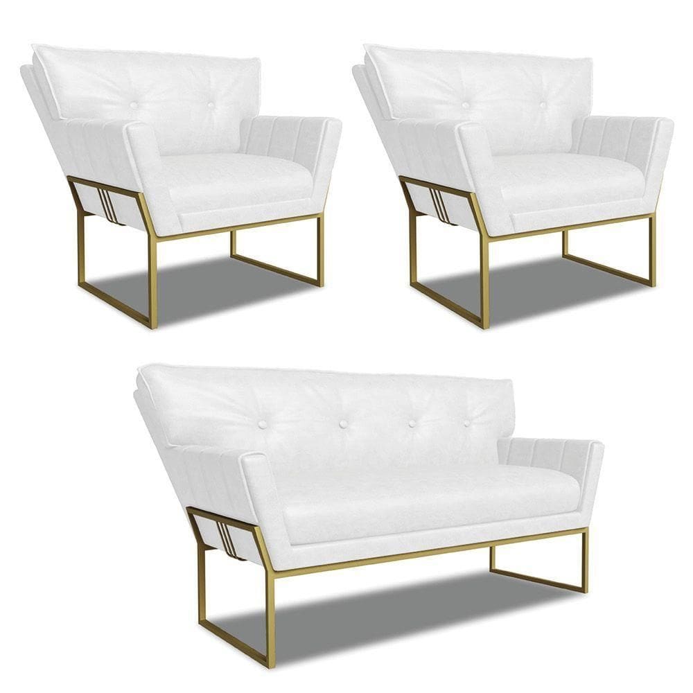Namoradeira E 2 Poltronas Industrial Dour Anitta Sintét Pu Branco D03 - D`rossi