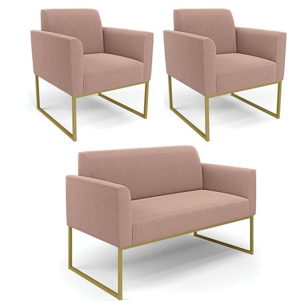 Namoradeira E 2 Poltronas Industrial Dourado Marisa Bouclê Rosê D03 - D`rossi