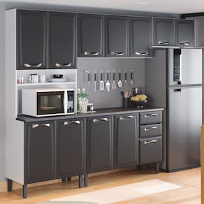 Cozinha Compacta em Aço 4 Peças 12 Portas 2 Gavetas Paneleiro Nicho Forno em Aço New Premium Itatiaia Grafite
