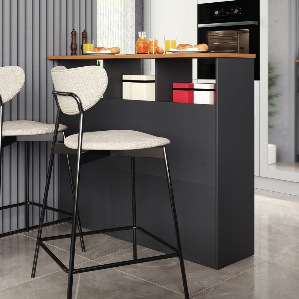 Mesa Bancada Balcão Ilha para Cozinha com 3 Portas e Nichos Divisor de Ambiente Veneza Cinza