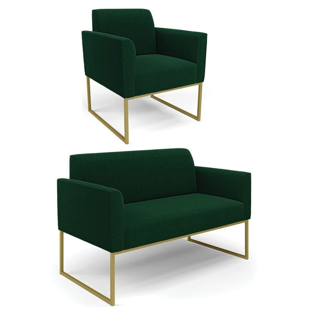 Namoradeira E Poltrona Industrial Dourado Marisa Bouclê Verde D03 - D`rossi