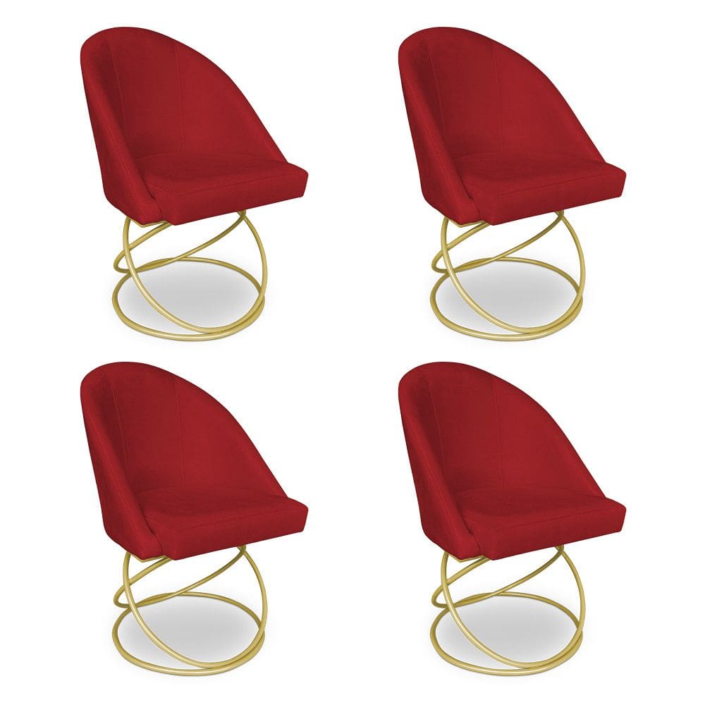 Kit 04 Cadeiras Poltrona de Jantar Bela Suede Base Metálica Luxo Dourado - Pallazio
