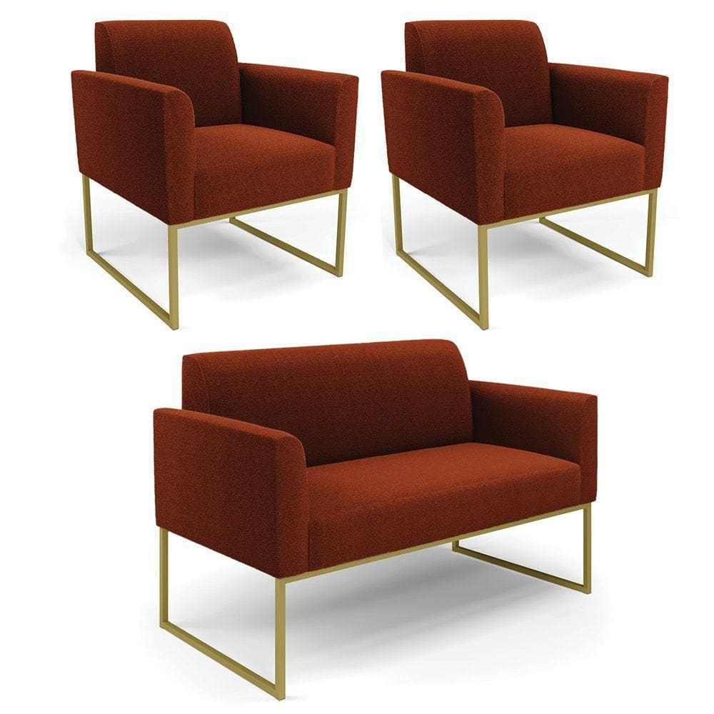 Namoradeira E 2 Poltronas Industrial Dourado Marisa Bouclê Terra D03 - D`rossi
