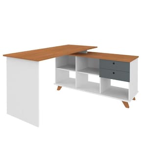 Mesa Escrivaninha 2 Gavetas Com Nichos Em L Golden Freijó/grafito/branco