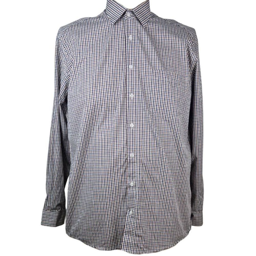 Camisa Social Manga Longa Bege Xadrez Plus Size