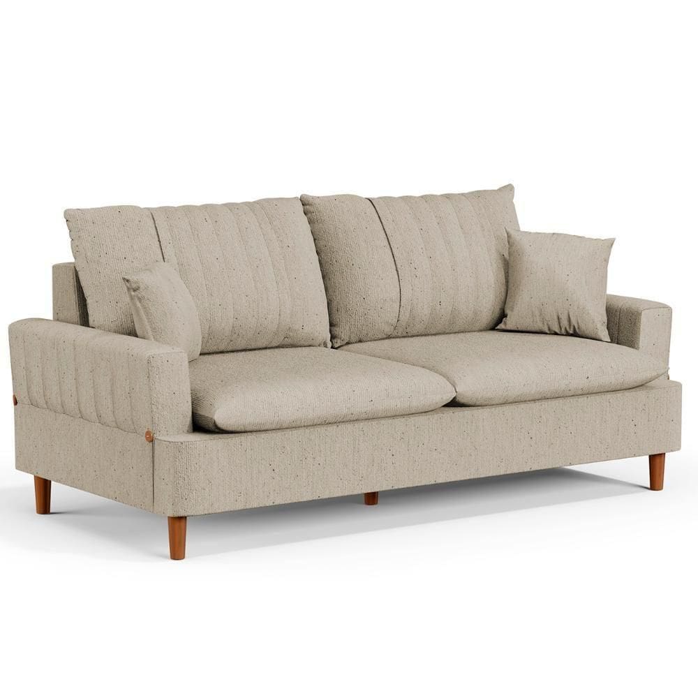 Sofá Living 2 Lugares 160cm Com Almofadas Veras D05 Linho Bege - Mpozenato