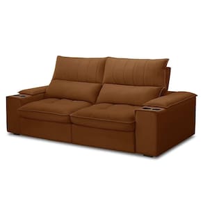 Sofá Retrátil 3 Lugares Com Porta Copo 230cm Andes F05 Veludo Terracota - Mpozenato
