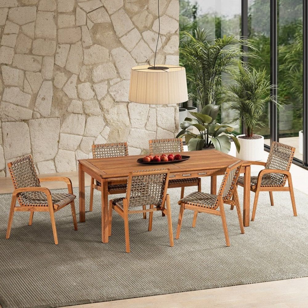 Conjunto Corda 6 Cadeira 1 Mesa 180cm - Varanda Coberta/Área Gourmet Traço Stain Jatobá/Corda Rami