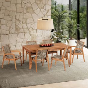 Conjunto Corda 6 Cadeira 1 Mesa 180cm - Varanda Coberta/Área Gourmet Traço Stain Jatobá/Corda Rami