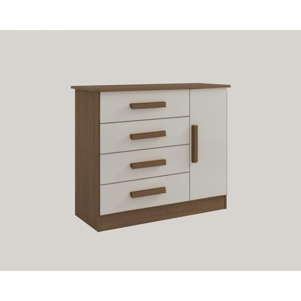 Cômoda Firenze 4 Gavetas 1 Porta Com sapateira - D` Doro Castanho/off White