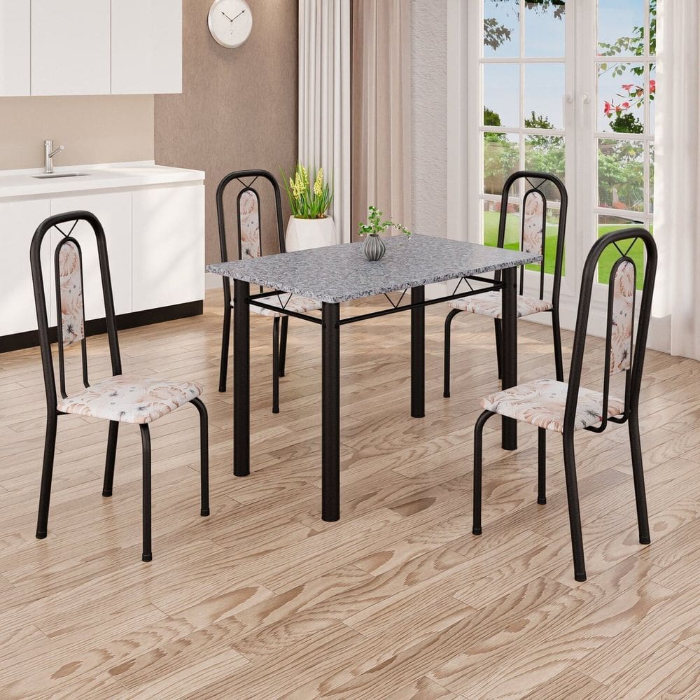 Conjunto de Mesa com 4 Cadeiras Lívia Bege / Preto