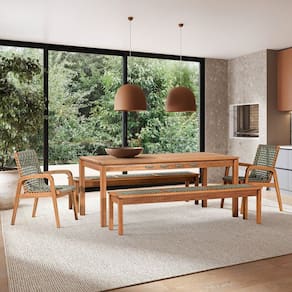 Conjunto 2 Bancos 2 Cadeiras 1 Mesa 180cm - Varanda Coberta/Área Gourmet Traço Stain Jatobá/Corda Verde Oliva