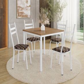 Conjunto de Mesas e Cadeiras 90x90 com 4 Cadeiras Branco/Mosaico Palha/ Demolição