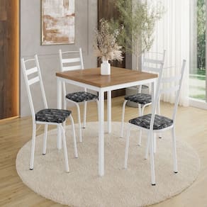 Conjunto de Mesas e Cadeiras 90x90 com 4 Cadeiras Branco/Mosaico Silve/ Demolição