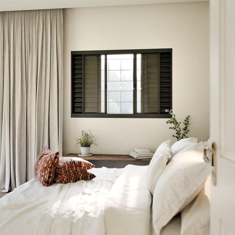 Janela de Aço Veneziana 6 Folhas com Grade Quadrada e Fecho Embutido 100cm X 150cm Preto