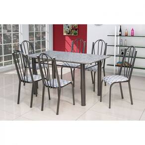 Conjunto Mesa Luana com 6 Cadeiras Assento Capitone Artefamol Cromo preto/capitone