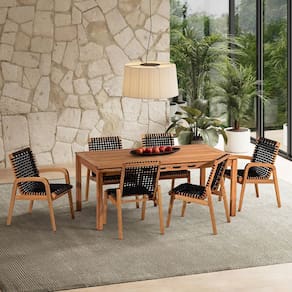 Conjunto 6 Cadeira 1 Mesa 180cm - Varanda Coberta/Área Gourmet Traço  Stain Jatobá/Corda Preto