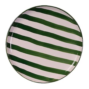 Prato Raso Redondo Branco com Listra Verdes em Cerâmica 2x26cm 121-426LVD - Silveira