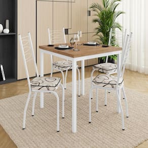 Conjunto para Cozinha 90cm x 90cm com 4 Cadeiras Branco/Madeira Cedro/Demolição