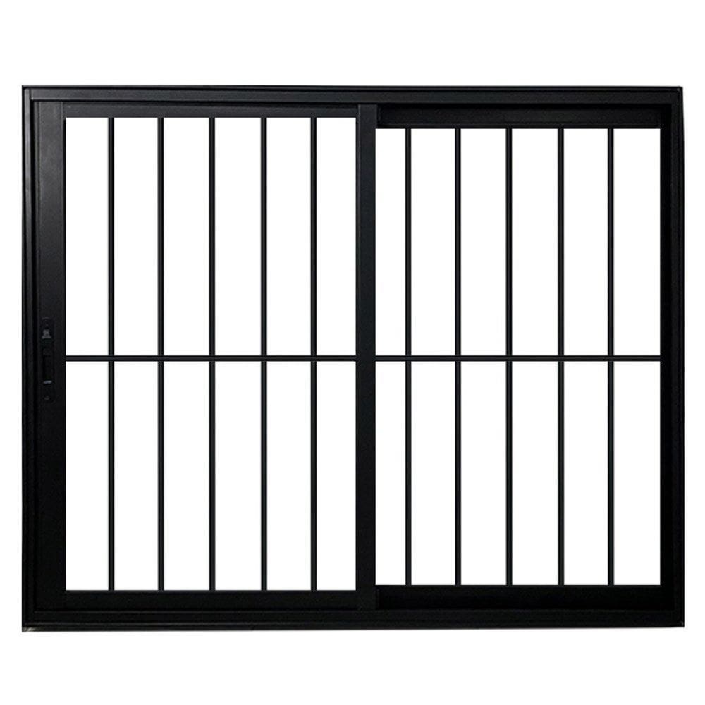 Janela Vitro 2 Folhas com Grade de Correr Alum. Preto Linha Veneza 100x100 Preto