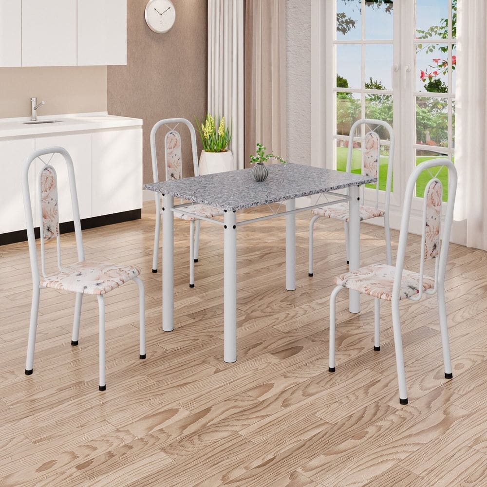 Conjunto de Mesa com 4 Cadeiras Lívia Bege/Branco